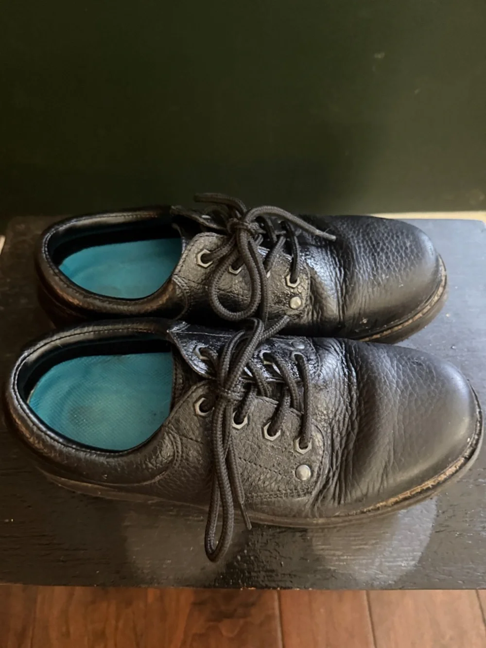 Dr. Scholl's‎ Black Leather Lace-Up Oxfords with Teal Insole Slip Resistant